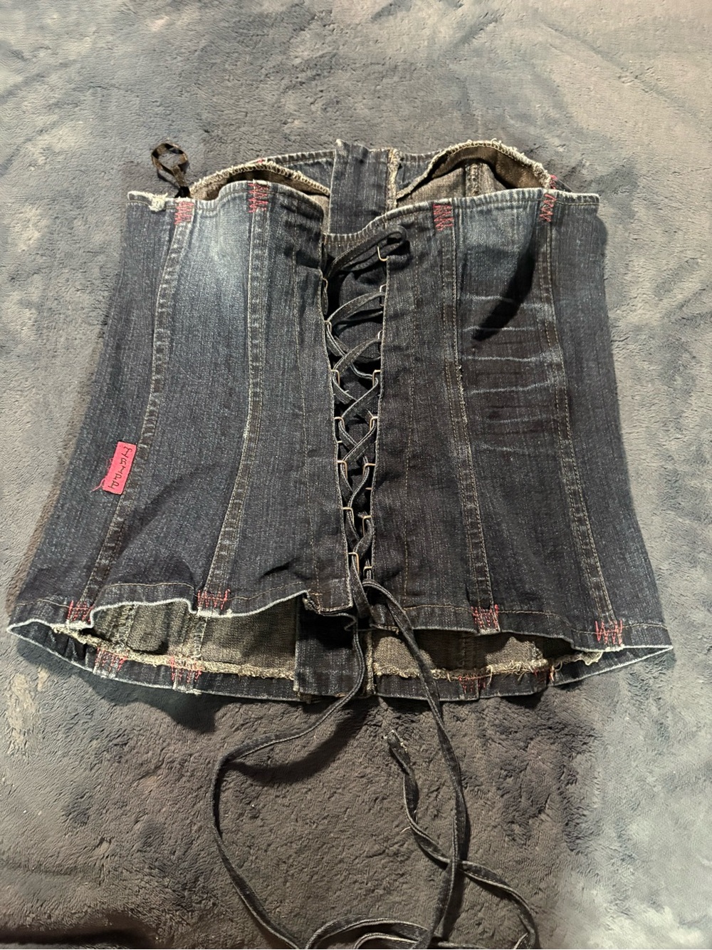 Tripp NYC Denim Corset Top in Dark Blue with Black Trim - Picture 4 of 12
